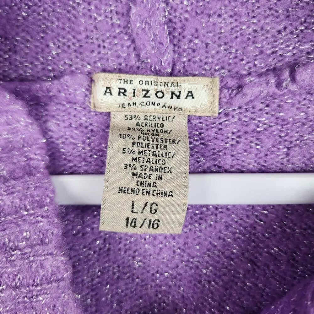 Vintage Arizona Jean Company Sweater Girls 14-16 Purple Hooded Sparkle Knit